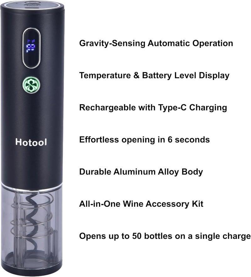 HOWTOOL Electric Wine Opener Set with Base – Rechargeable Wine Bottle Opener with Foil Cutter, Wine Aerator and Wine Stoppers – Wine Accessories Gift for Wine Lovers - Image 5